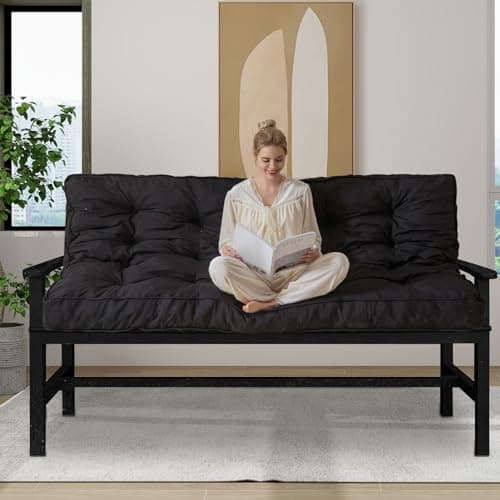 YOSHOOT 6 Inch Thick Full Size Futon Mattress, Shredded Foam, Medium Firm, Black(54"x75")