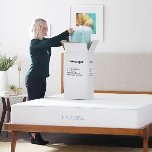 Linenspa 2 Inch Gel Memory Foam Mattress Topper - Promotes Airflow, Pressure Relief - Queen