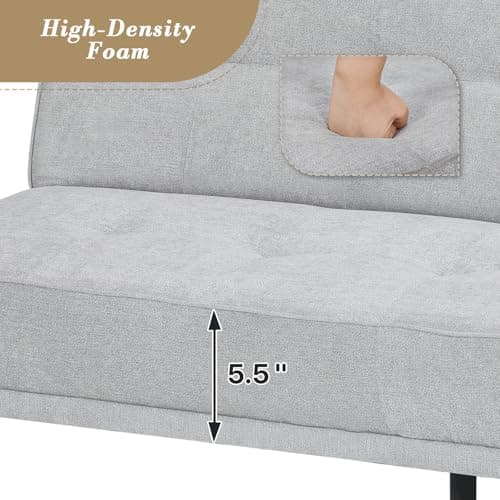Athena Collection 5 Position Reclining Futon Sofa Bed, Grey Linen Fabric