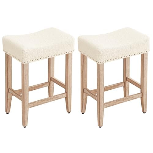 Furniliving Beige Saddle Stool Set of 2, 25.7" Counter Height
