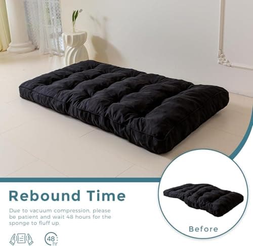 YOSHOOT 6 Inch Thick Full Size Futon Mattress, Shredded Foam, Medium Firm, Black(54"x75")