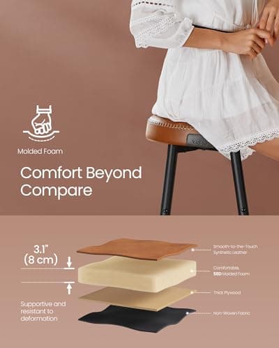 VASAGLE EKHO Collection Mid-Century Modern Bar Stools, Set of 2, Caramel Brown, 30-Inch Tall