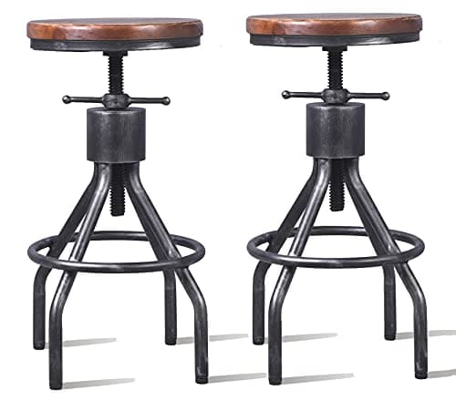 LOKKHAN Set of 2 Industrial Height Adjustable Swivel Stools, Extra Tall Pub Style