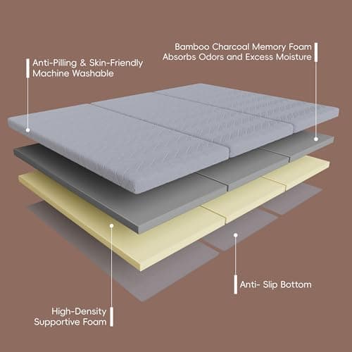 Tri-fold Memory Foam Mattress Topper, Medium Firm, 4 Inch, Washable Cover (Full)