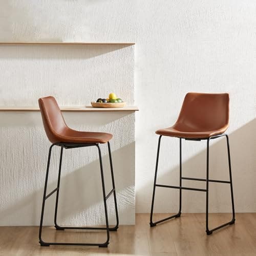 DUMOS 26 Inch Bar Stools, Elegant Brown, Modern Faux Leather with Back