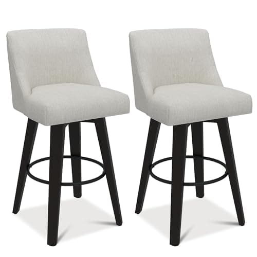 360°Swivel Bar Stools Set of 2 with Thicken Cushion Back, Fabric Upholstered, White