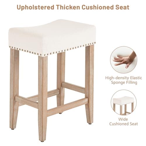 Furniliving Beige Saddle Stool Set of 2, 25.7" Counter Height