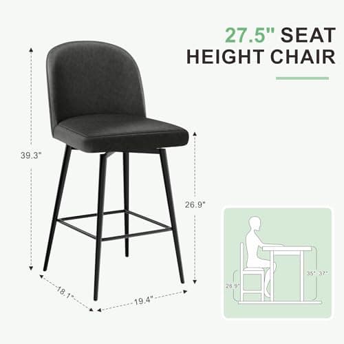 Black Upholstered Bar Stools Set of 3 with 360°Swivel, High Back and Metal Legs
