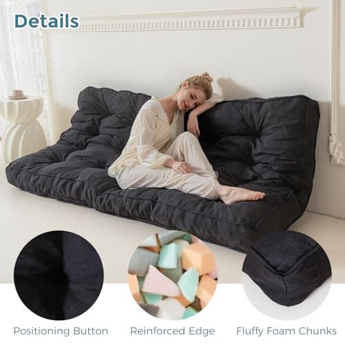 YOSHOOT 6 Inch Thick Full Size Futon Mattress, Shredded Foam, Medium Firm, Black(54"x75")