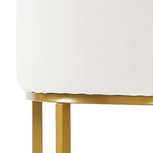 LUE BONA Black Metal Counter Stools with Backrest, Set of 2, Linen Upholstery, Beige Accent