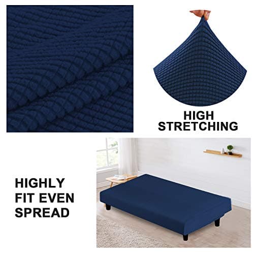 Navy Armless Sofa Slipcover with Elastic Bottom - Thick Soft Fabric - Furniture Protector