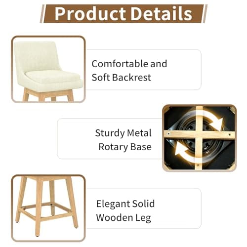 Modern Upholstered Fabric Barstools, Set of 2 - Ivory White
