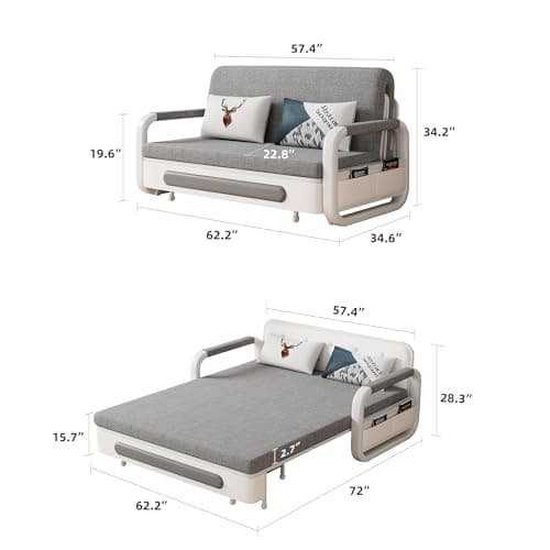 Gray/White Versatile Pull-Out Sofa Bed for Living Room and Small Spaces