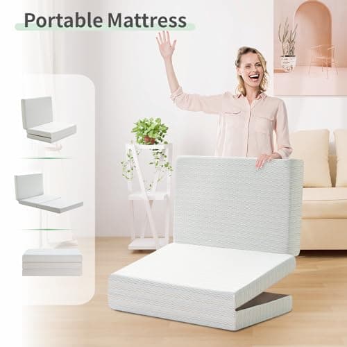 Tri-fold Memory Foam Mattress, Foldable Mattress with Removable Cover, Certified Full Size Foldable Mattress Topper