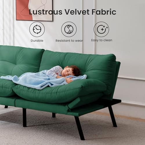 71" Comfortable Convertible Futon Sofa Bed, Velvet Cushion, Twin Size