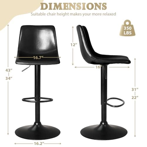 Black Lemberi Bar Stool Set of 4 with Backrest