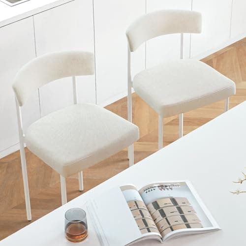 Beige Curved Back Bar Stools Set of 2, 24 Inch Counter Height