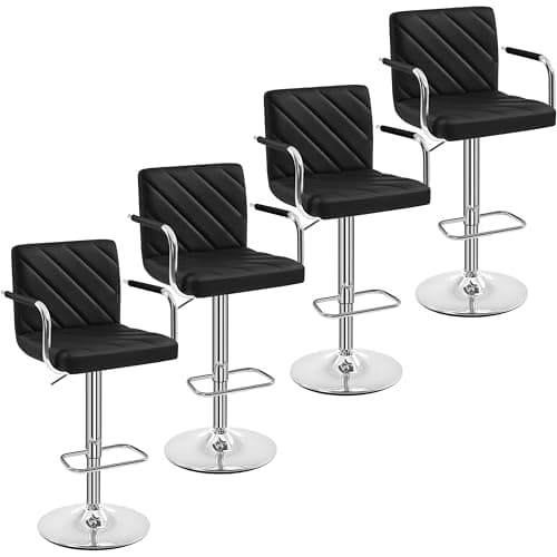 Yaheetech Adjustable Bar Stool Set of 2, Black with Backrest for Kitchen and Living Room
