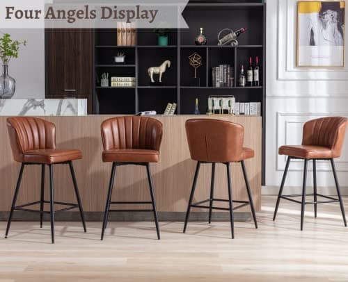 EALSON Brown Counter Height Bar Stools Set of 2 Modern Leather Bar Chairs