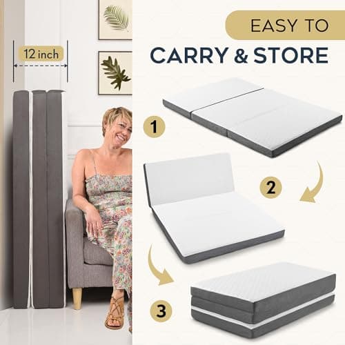 Memory Foam Foldable Mattress - 4 Inch Queen Size with Washable Cover