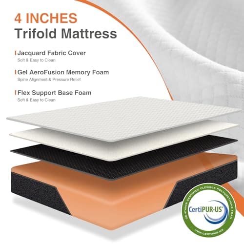 Sweetcrispy 4 Inch Tri-Fold Memory Foam Mattress Topper TwinXL, White
