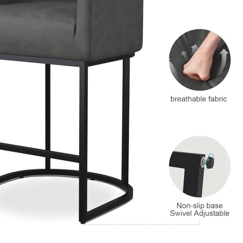 Modern counter height bar stool with backrest and cushion seat.