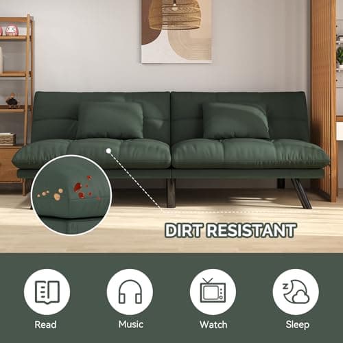 70 Inch Water-Resistant Deep Green Futon Couch Bed for Living Room