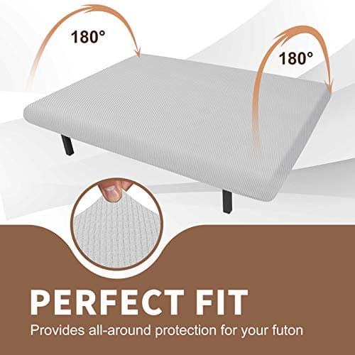 Stretch Futon Cover - Armless Sofa Slipcover - Non Slip Spandex - Soft Elastic Bands - Light Gray and White