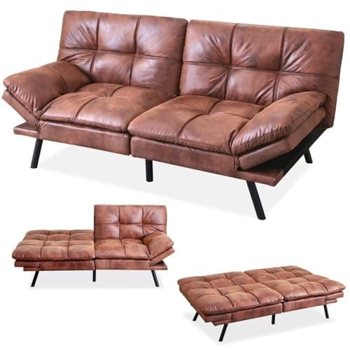 Memory Foam Futon Sofa Bed Couch - Modern Loveseat Daybed, Comfy Sleeper Couch, Easy Assembly, Black