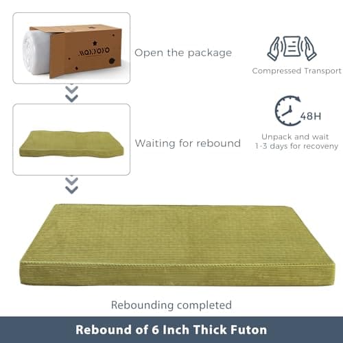 MAXYOYO 6" Full Size Memory Foam Futon Mattress, Green Reversible Sofa Bed