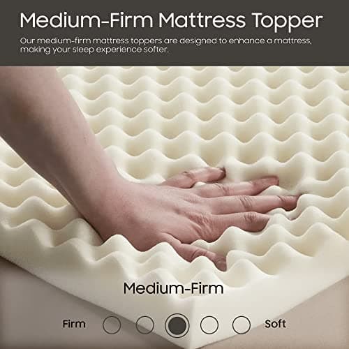 Treaton 1-inch Soft Foam Toppers, Convoluted Egg Shell Design | Back Support, Pain Relief, Improved Posture, Twin, White