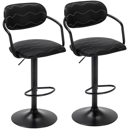 VECELO Counter Height Bar Stool Set, Adjustable with Back & Arm, Black