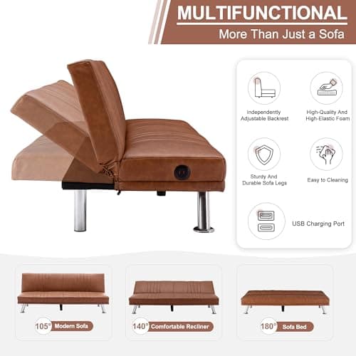 VECELO Modern Couch Bed, Convertible Sofa Bed/Folding Sleeper Couch, Brown