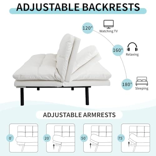 MUUEGM Adjustable Backrest Futon Sofa Bed, Modern LoveSeat Sleeper for Living Room, Office, Apartment