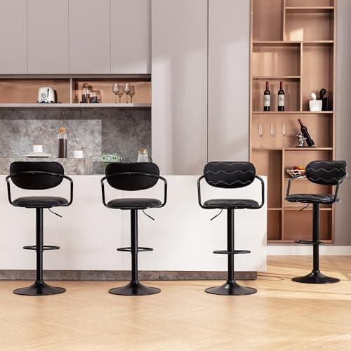 VECELO Counter Height Bar Stool Set, Adjustable with Back & Arm, Black