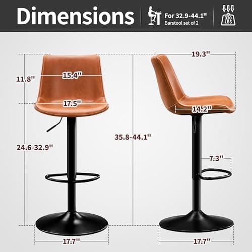 X-Large Footrest Ergonomic Whisky Brown Bar Stool Set of 2