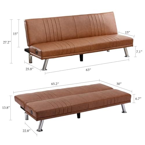 VECELO Modern Couch Bed, Convertible Sofa Bed/Folding Sleeper Couch, Brown