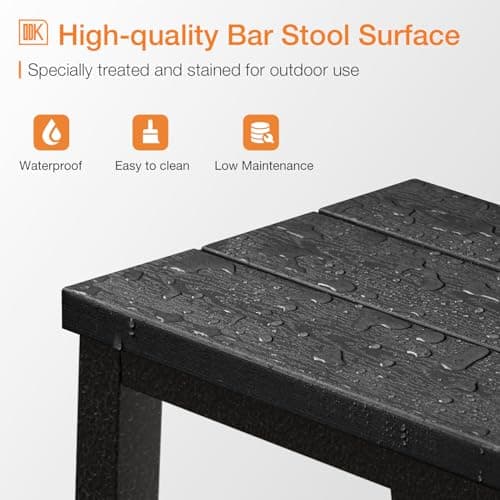 ODK Weather Resistant 26 Inch Outdoor Bar Stool Set, Black