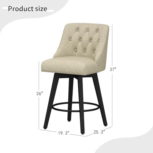 Counter Height Swivel Barstool Set of 2, Memory Foam Upholstered Farmhouse Stool