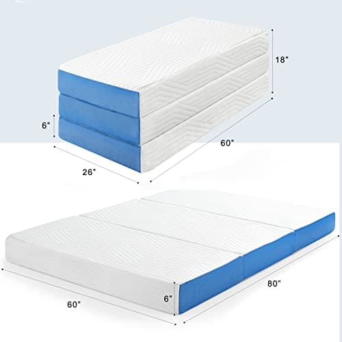 80" x 60" x 6" Foldable Gel Memory Foam Mattress with Carry Bag
