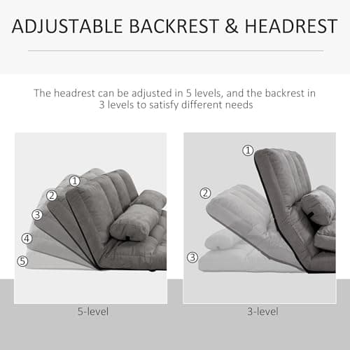 Dark Gray Convertible Floor Sofa Bed with Adjustable Backrest