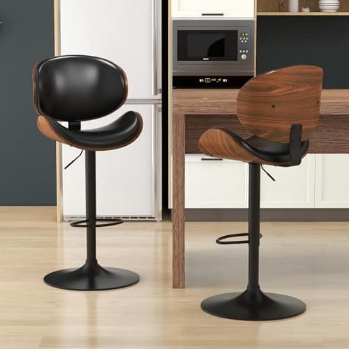 Black PU KCC Swivel Bar Stool Set, Adjustable Height, Footrest, Kitchen, Bar, Dining