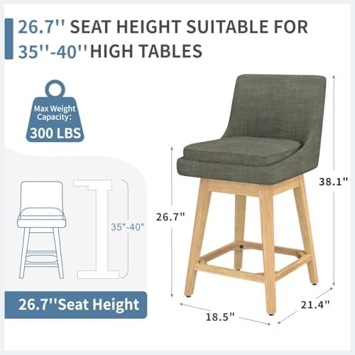 Swivel Counter Height Bar Stools Set of 2 for Kitchen - Dark Grey, 26 H