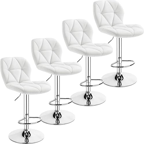 Yaheetech Adjustable PU Leather Bar Stools Set of 4, White