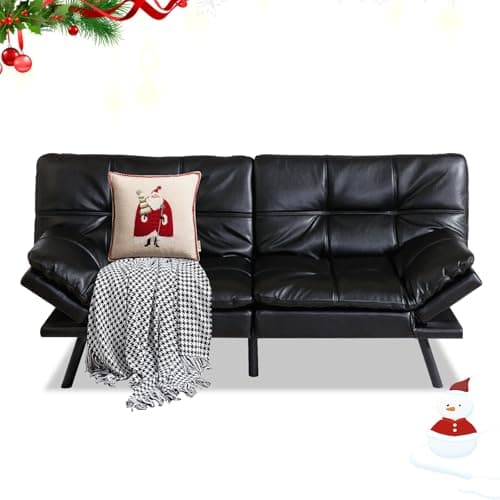 MUUEGM 71" Memory Foam Futon Sofa Bed, Adjustible Backrest, Light Grey Fabric