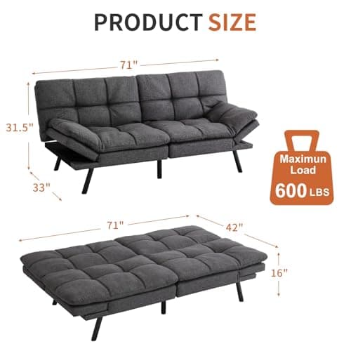 Memory Foam Futon Sofa Bed for Small Spaces