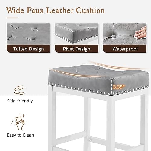 LUE BONA Light Gray 24" Backless Bar Stools for Kitchen Counter