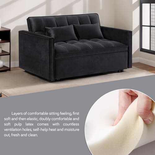 3 in 1 Velvet Convertible Sofa Bed, Black (54" Full)
