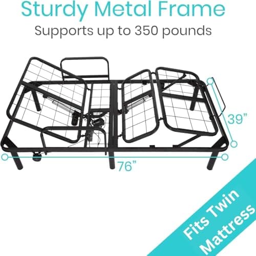 Vive Heavy Duty Twin Bed Base with Remote Adjust & USB Ports