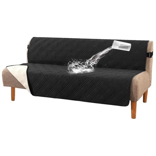 H.VERSAILTEX Waterproof Futon Slipcover Armless Black/Beige Pet Proof with Elastic Strap